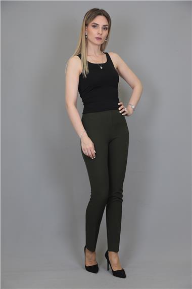 Lastikli Dar Paça Pantolon-Haki