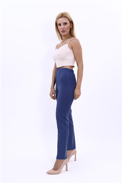 Lastikli Dar Paça Pantolon-İndigo