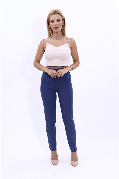 Lastikli Dar Paça Pantolon-İndigo