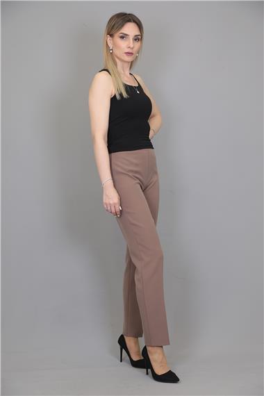 Lastikli Dar Paça Pantolon-Kahve