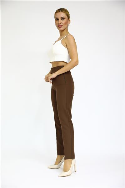 Lastikli Dar Paça Pantolon-Kestane