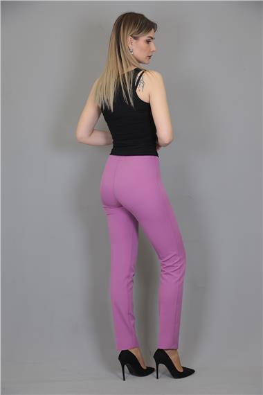 Lastikli Dar Paça Pantolon-Leylak