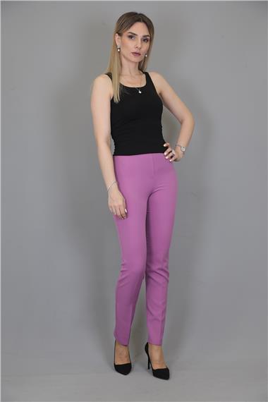 Lastikli Dar Paça Pantolon-Leylak