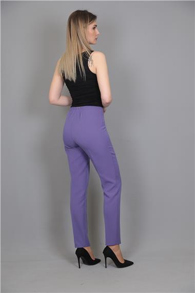 Lastikli Dar Paça Pantolon-Lila