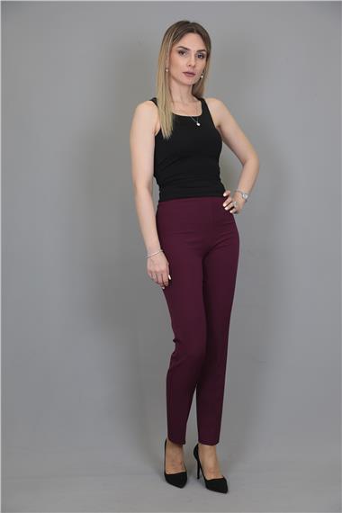 Lastikli Dar Paça Pantolon-Mürdüm