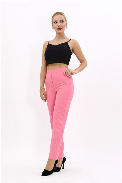 Lastikli Dar Paça Pantolon-Pembe