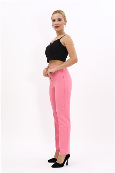 Lastikli Dar Paça Pantolon-Pembe