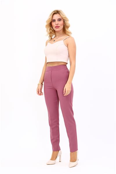 Lastikli Dar Paça Pantolon-Rose