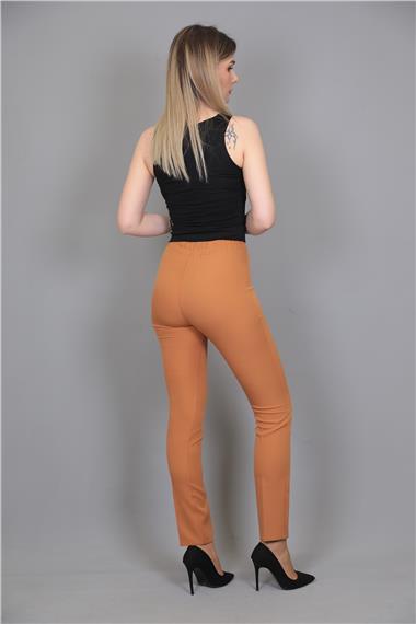 Lastikli Dar Paça Pantolon-Taba
