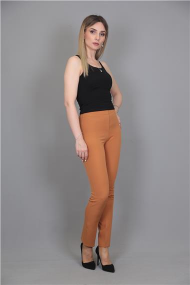 Lastikli Dar Paça Pantolon-Taba