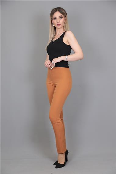 Lastikli Dar Paça Pantolon-Taba