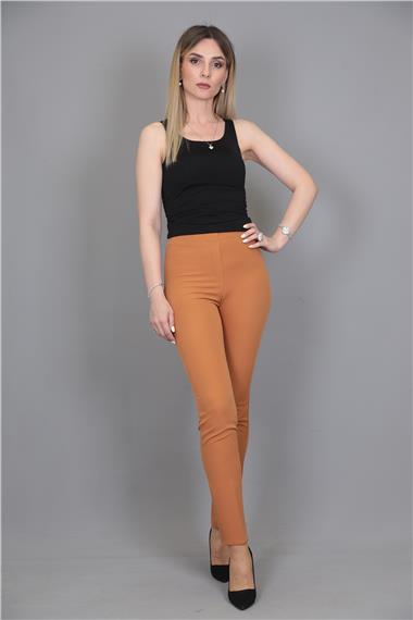 Lastikli Dar Paça Pantolon-Taba