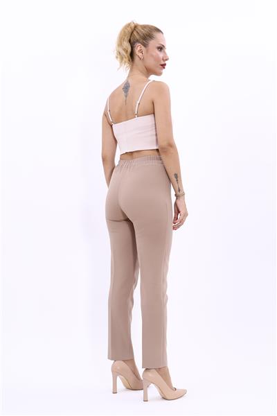 Lastikli Dar Paça Pantolon-Taş