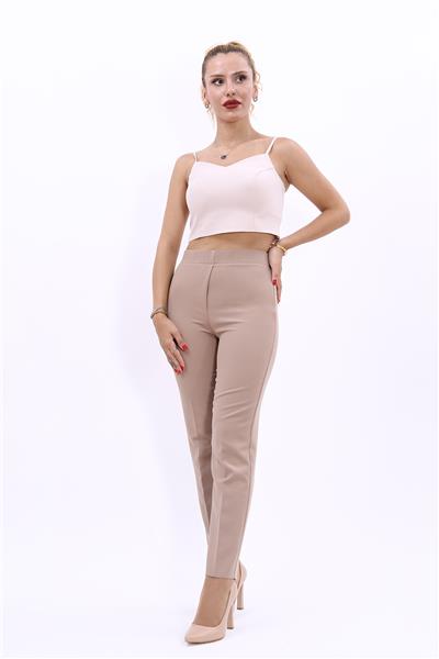 Lastikli Dar Paça Pantolon-Taş