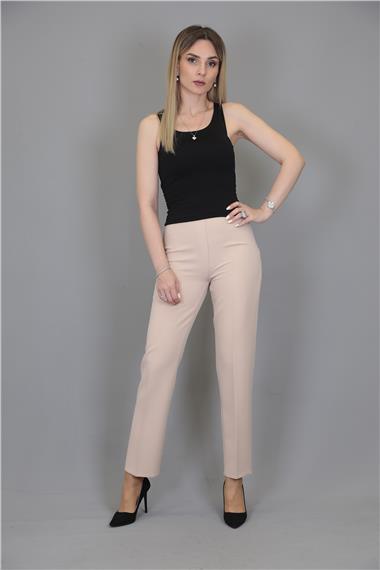 Lastikli Dar Paça Pantolon-Vizon