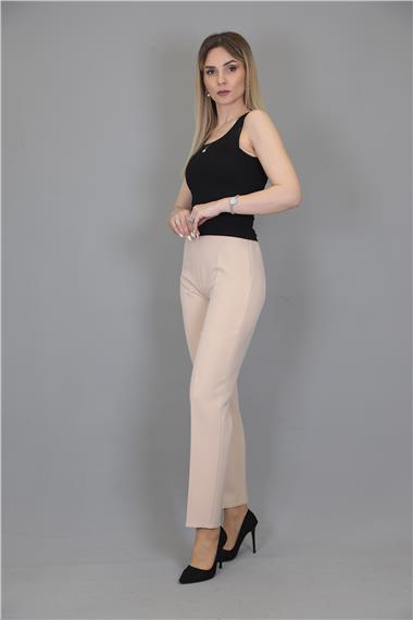 Lastikli Dar Paça Pantolon-Vizon