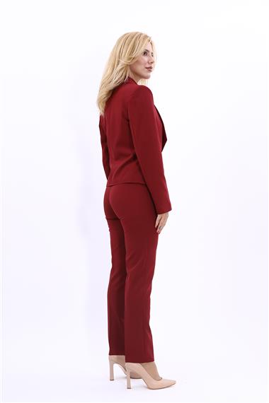 Amerikan Yaka Kısa Klasik Ceket & Dar Paça Pantolon-Bordo