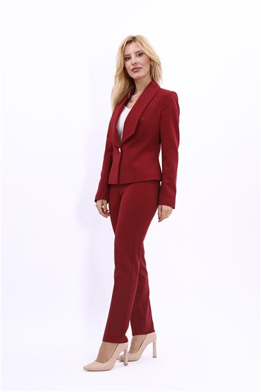 Amerikan Yaka Kısa Klasik Ceket & Dar Paça Pantolon-Bordo