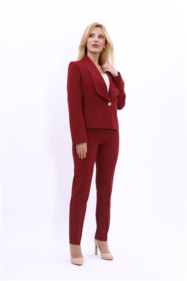 Amerikan Yaka Kısa Klasik Ceket & Dar Paça Pantolon-Bordo