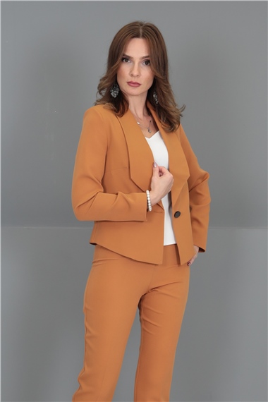 Amerikan Yaka Kısa Klasik Ceket-Taba