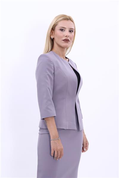 Oval Yaka Kısa Ceket-Antrasit