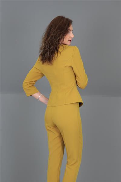 Oval Yaka Kısa Ceket-Fıstık