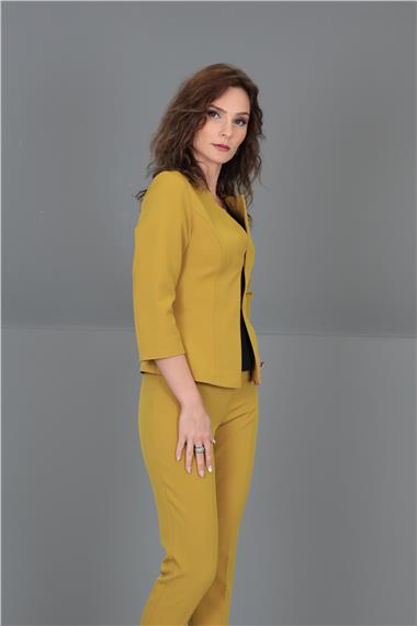 Sıfır Yaka Düz Kısa Ceket-Fıstık