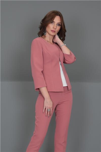 Oval Yaka Kısa Ceket-Gül Kurusu
