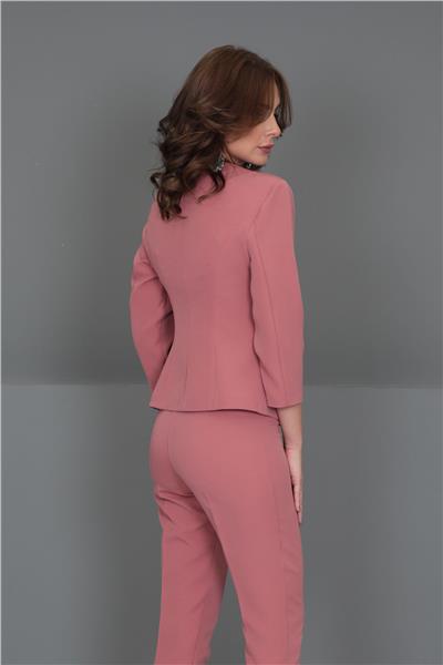 Oval Yaka Kısa Ceket-Gül Kurusu
