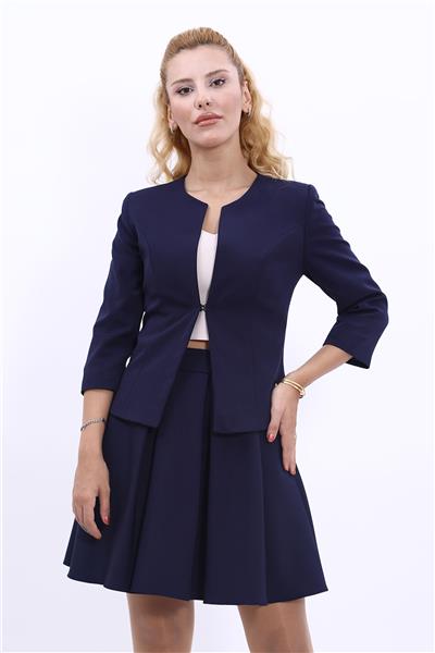Oval Yaka Kısa Ceket-Lacivert