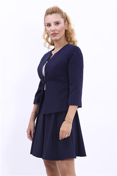 Oval Yaka Kısa Ceket-Lacivert