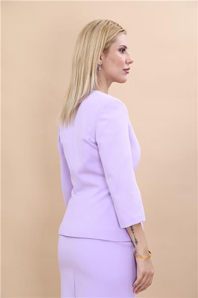 Oval Yaka Kısa Ceket-Menekşe