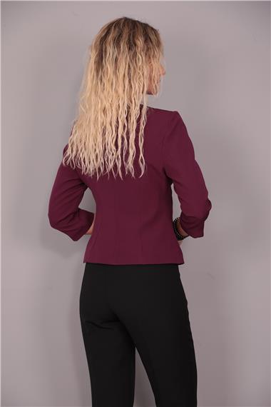 Sıfır Yaka Düz Kısa Ceket-Mürdüm
