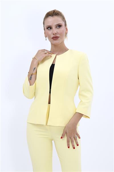 Oval Yaka Kısa Ceket-Sarı