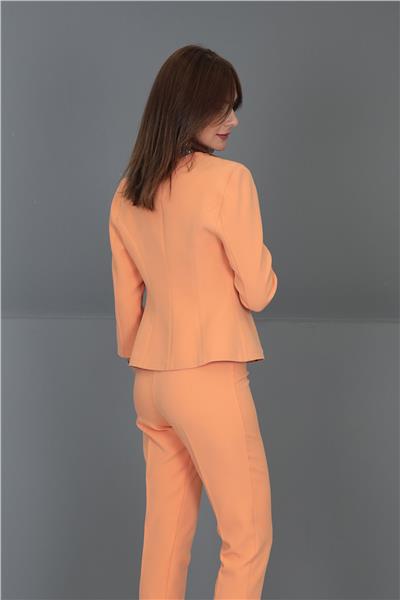 Oval Yaka Kısa Ceket-Şeftali