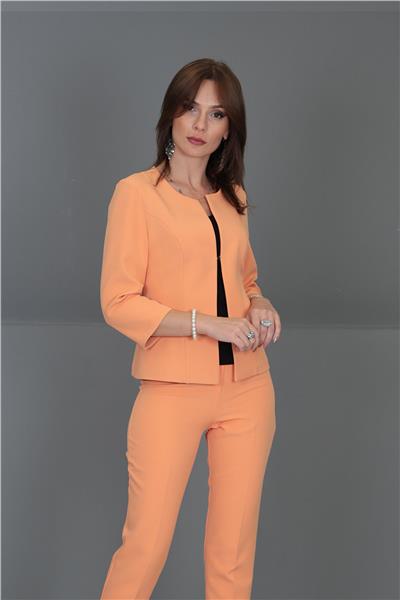 Oval Yaka Kısa Ceket-Şeftali