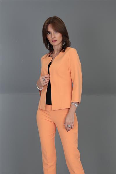 Oval Yaka Kısa Ceket-Şeftali
