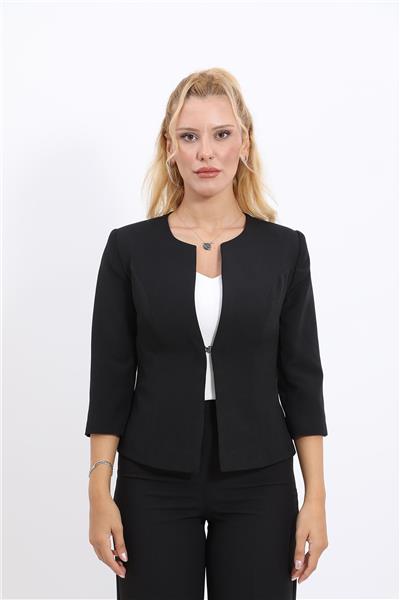 Oval Yaka Kısa Ceket-Siyah