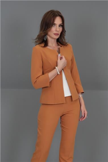 Sıfır Yaka Düz Kısa Ceket-Taba