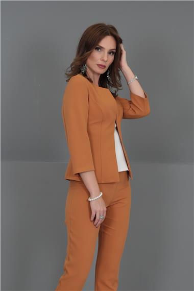 Sıfır Yaka Düz Kısa Ceket-Taba