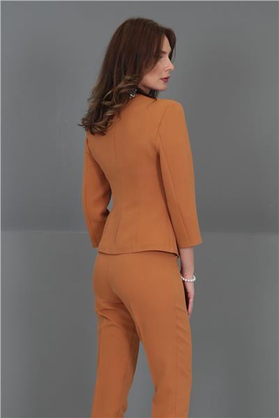 Oval Yaka Kısa Ceket-Taba