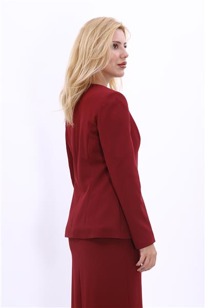 Oval Yaka Yandan Kuplu Klasik Ceket-Bordo