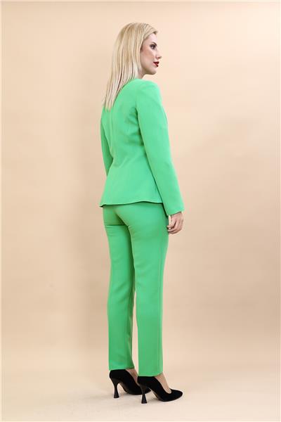 Oval Yaka Yandan Kuplu Klasik Ceket & Dar Paça Pantolon-Yeşil