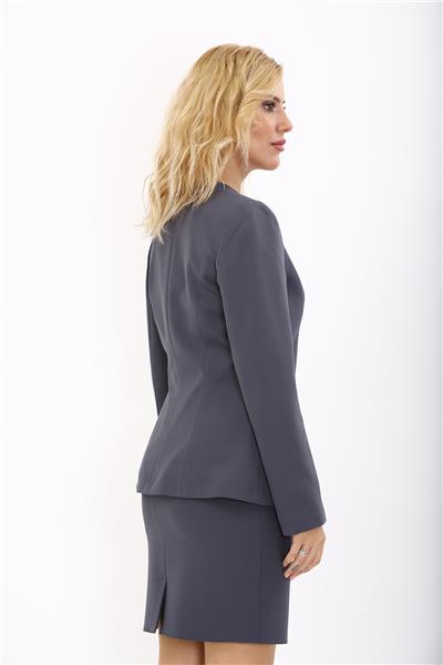 Oval Yaka Yandan Kuplu Klasik Ceket-Füme