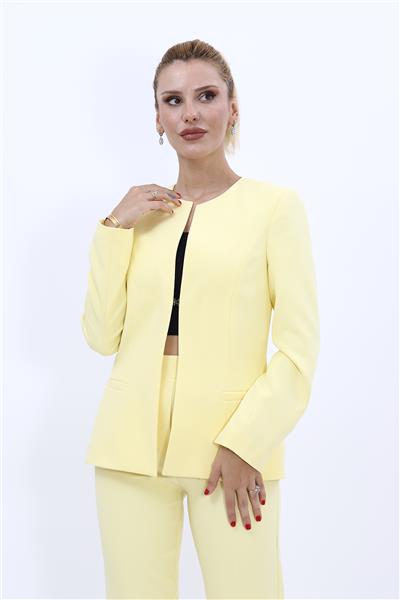 Oval Yaka Yandan Kuplu Klasik Ceket-Sarı