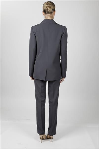 Oversize Tek Düğme Klasik Ceket & Cepli Boru Paça Pantolon Kadın Takım Elbise-Füme