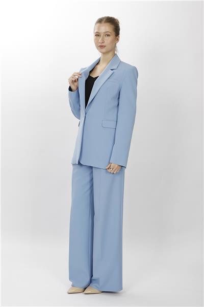 Oversize Tek Düğme Klasik Ceket & Cepli Klasik Palazzo Kadın Pantolon-Gökyüzü