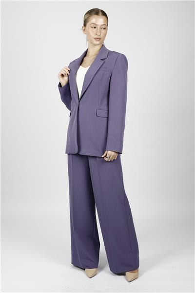 Oversize Tek Düğme Klasik Ceket & Cepli Klasik Palazzo Kadın Pantolon-Lila