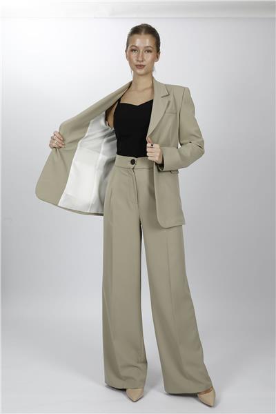 Oversize Tek Düğme Klasik Ceket & Cepli Klasik Palazzo Kadın Pantolon-Bambu