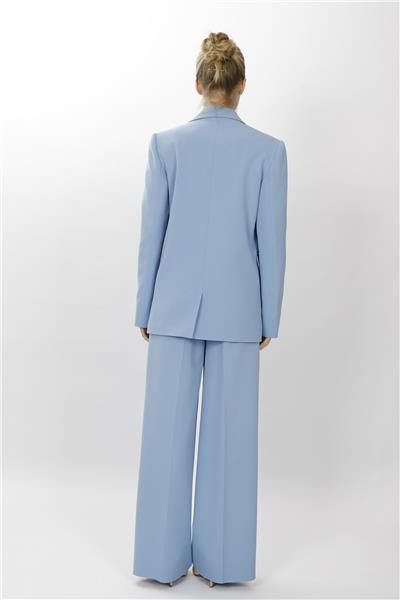 Oversize Tek Düğme Klasik Ceket & Cepli Klasik Palazzo Kadın Pantolon-Gökyüzü